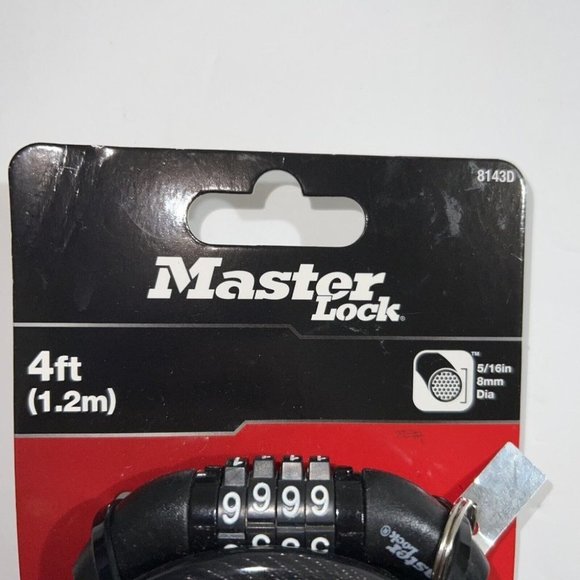 Master Lock 8143D Combination Cable Lock 4' (1.2m)x5/16" (8mm) Black ~ NEW - Picture 7 of 7